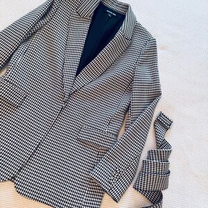GIANNI BINI Black & White Houndstooth Blazer Jacket w Belt